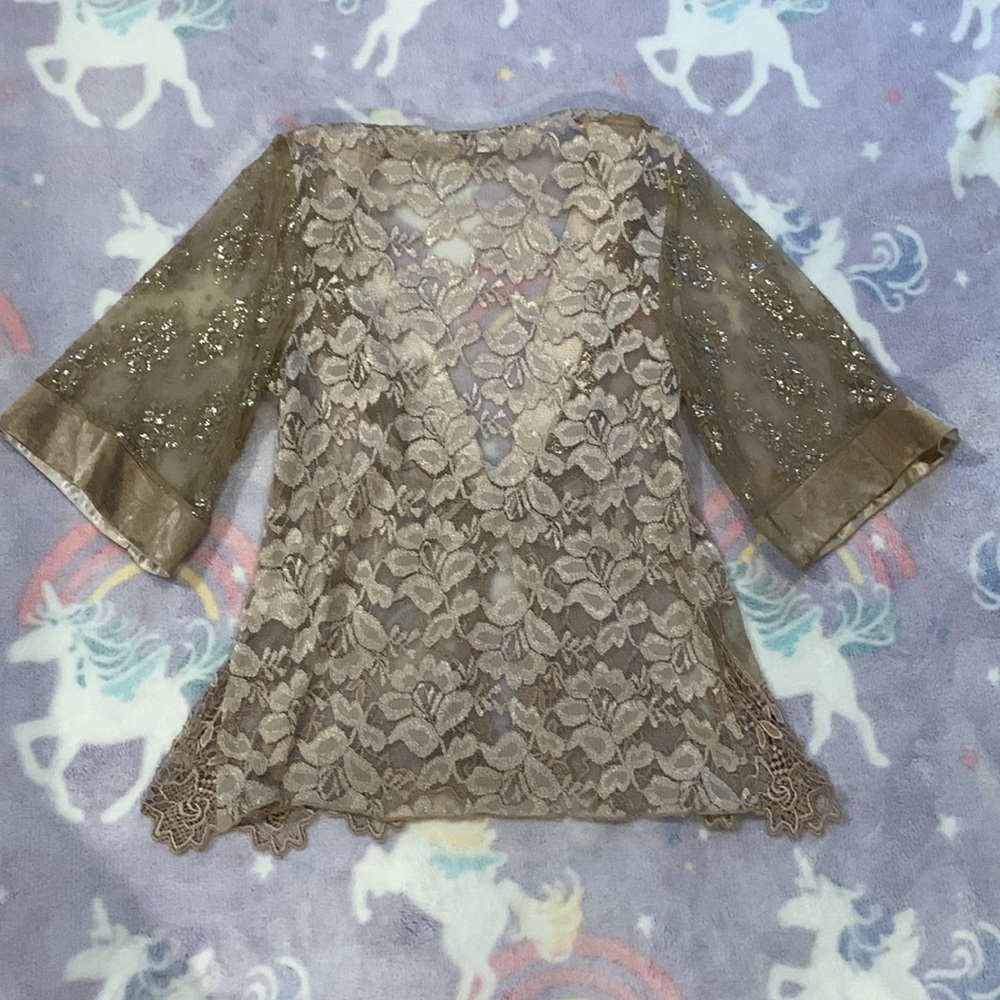 Vintage Gold Floral Crochet Spencer Alexis Kimono - Picture 2 of 10
